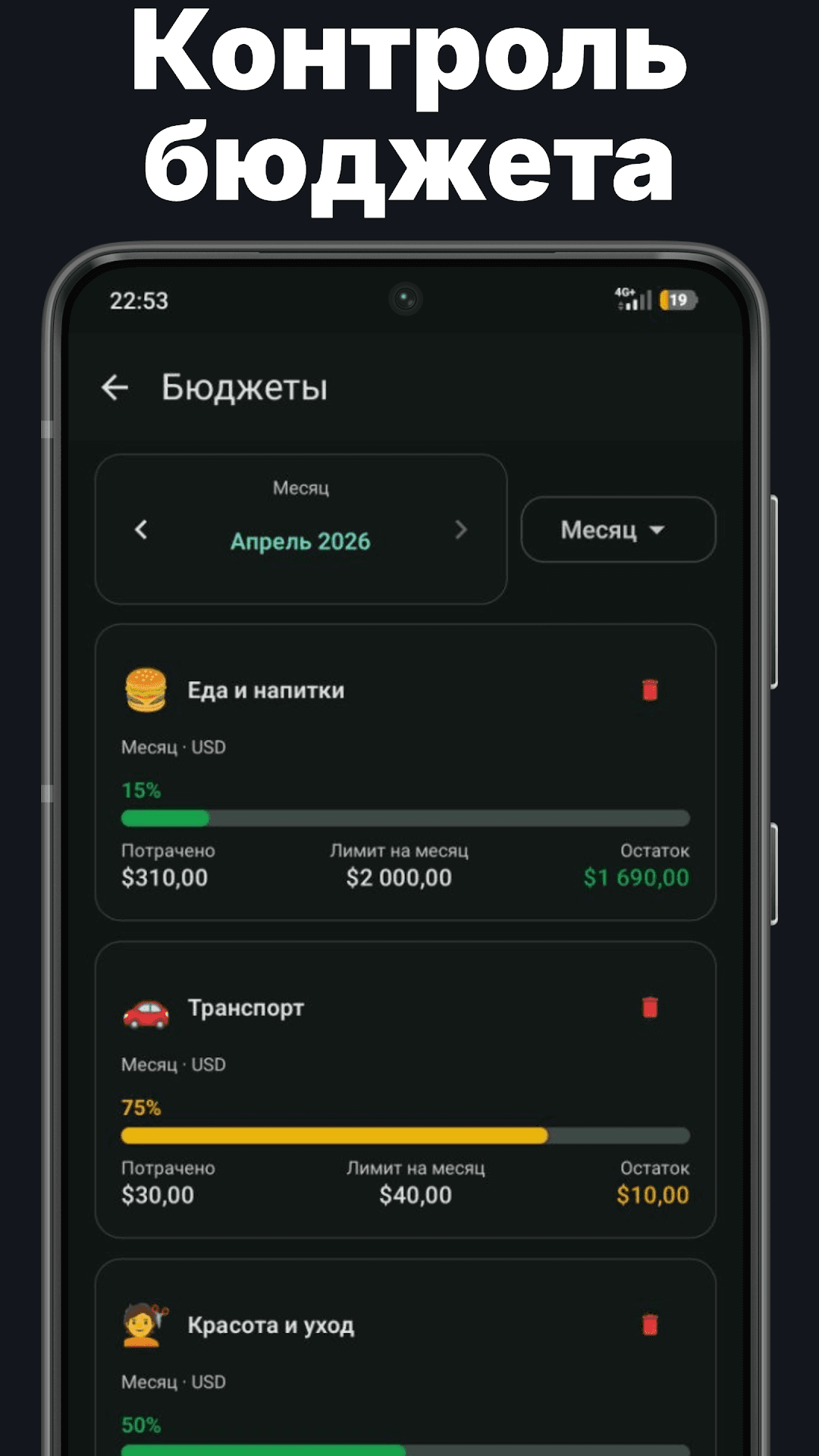 Budget control by category with limits