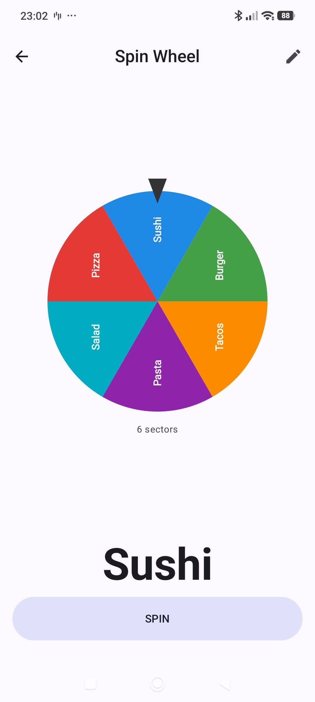 spin wheel screen picking between food options